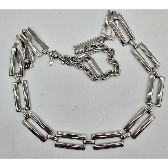 NY Accessories - Chunky Silver-Tone Chain Necklace With Rectangular Links & Lobster Clasp 35" lon